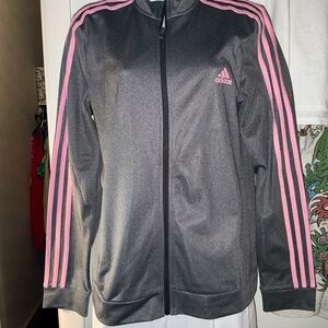 Adidas Women's Bomber Jacket in Gray with Pink Stripes
